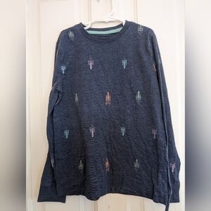 Cat & Jack Rocketship Heather Blue Long Sleeve Tee Youth Size M (8/10)